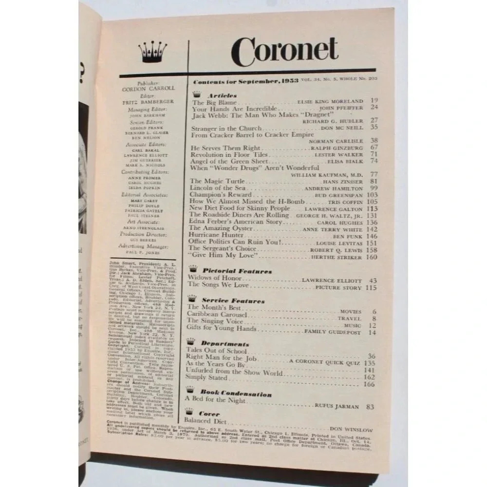 Vintage September 1953 Vol. 34 No. 5 Coronet Magazine 203 - Jack Webb - Picture 2 of 3